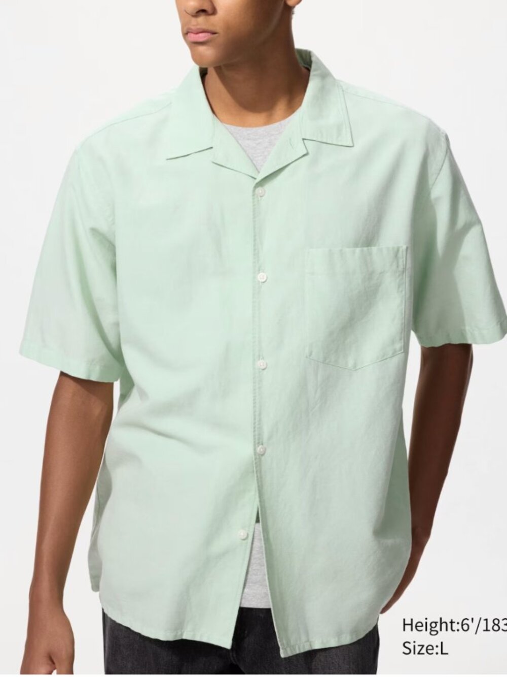 NWT Uniqlo Linen Cotton Short Sleeve Button Up Shirt Green sz L